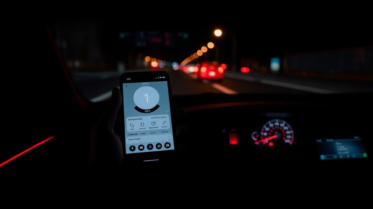 Toyota connected car mobile app in a vehicle at night