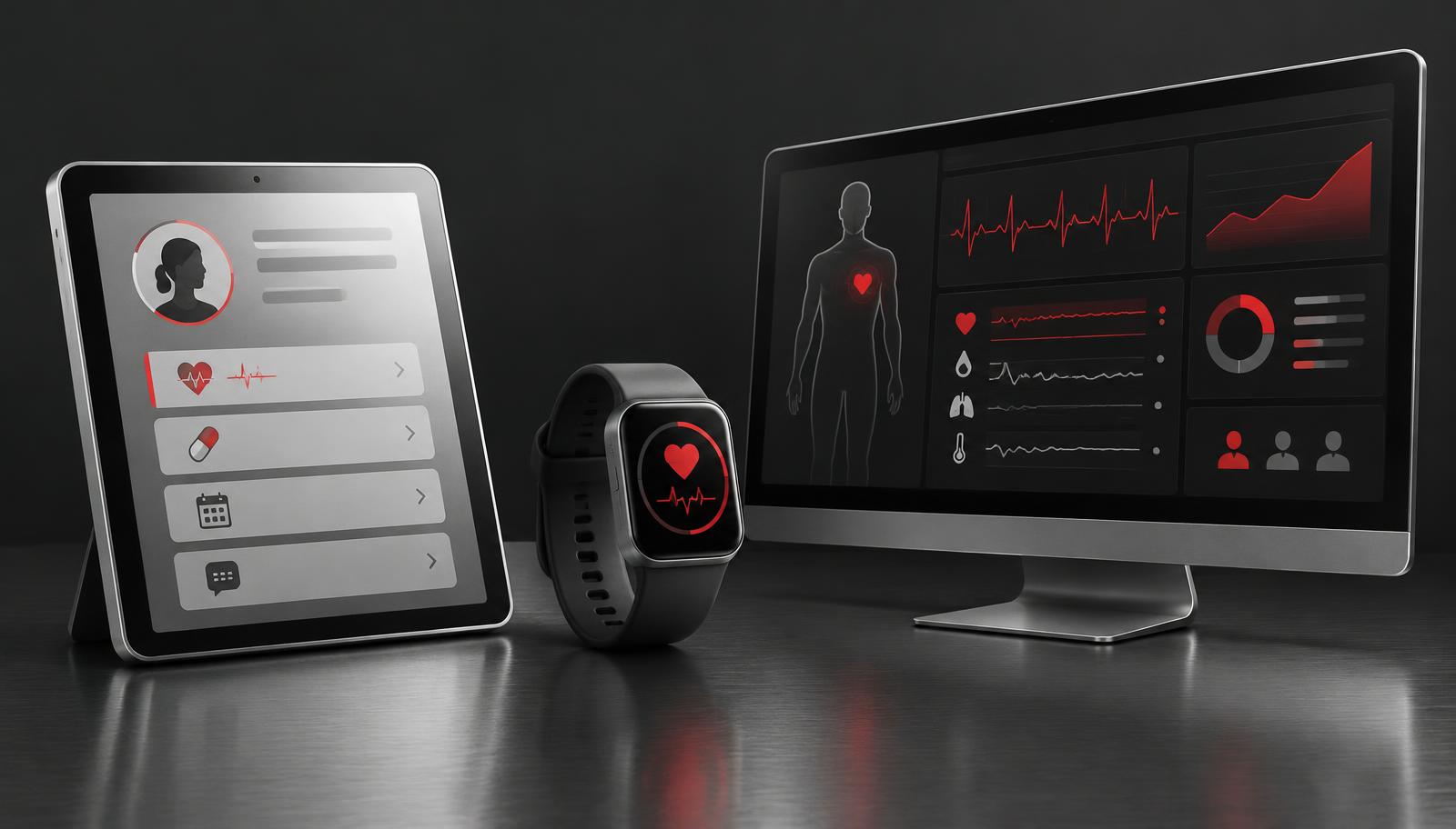 Healthcare app types: patient portal, remote monitoring and clinician dashboard